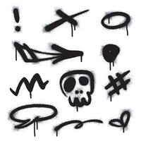Set of graffiti image symbols. Spray painted graffiti patterns of question marks, arrows, crowns, skulls, stars, fences and punching hands. Spray paint elements. Street art style illustration. vector