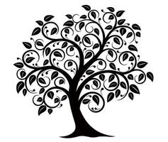 Monochrome Symbolic Tree Silhouette Illustration Isolated On A White Background. vector
