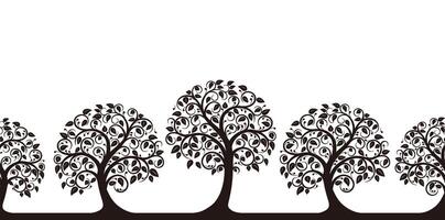 Monochrome Seamless Row Of Trees Silhouette Illustration Isolated On A White Background. Horizontally Repeatable. vector