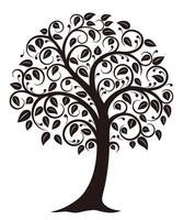 Symbolic Tree Monochrome Silhouette Illustration Isolated On A White Background. vector