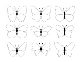 Butterflies outline doodle llustrations set. Insects with various wings and shapes. Butterfly isolated top view. Different black line elements vector