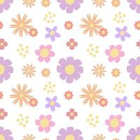 Seamless pattern with abstract flowers in 70s style vector