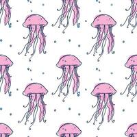 Seamless pattern with jellyfish and bubbles. Doodle. vector