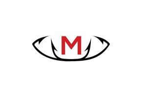 Fishing hook with latter M design templet vector