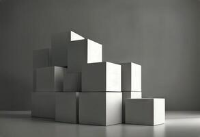 rendering wall cube boxes 3D splay box floor light room interior template pattern abstract design modern shadow texture decoration photo
