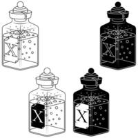 A glass bottle containing a mysterious liquid substance, its label hinting at unknown origins and potent properties, sparks curiosity vector