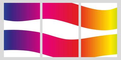 Abstract triptych design with curved rainbow gradient waves. Modern geometric background for print and web vector