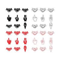 Collection of handshakes, gestures, and ice cream cone icons in black, red and outline styles vector