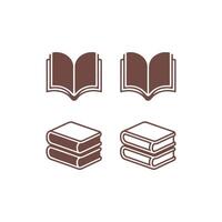 Set of brown book icons, including both open and closed book illustrations vector