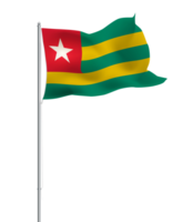 Togo flag waving on pole.Isolated national flag of Togo png