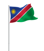 Namibian flag waving on pole.Isolated national flag of Namibia png