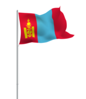 Mongolian flag waving on pole.Isolated national flag of Mongolia png