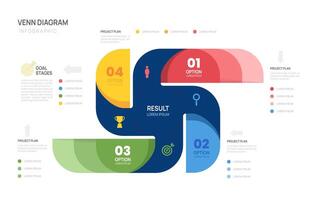Venn diagram infographic 4 chart template for business start up presentation with venn diagram elements illustration. vector