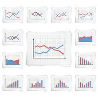 Papers with different graphs and charts vector