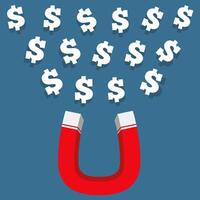 Magnet with money, flat design vector