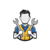 A stylized character with a blank face holds two large wrenches crossed in front cutouts png
