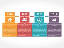 Infographics timeline design template with place for dates, icons and text, puzzle style vector