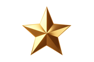 Angled Perspective 3D Render of a Golden Star, Showing Detailed Texture and Realistic Shine, Isolated on a Transparent Background for Elegant Design Integration png