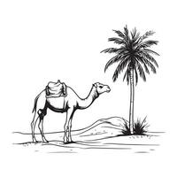 A Camel Standing in the Middle of a Vast Desert Landscape Illustration Design image vector