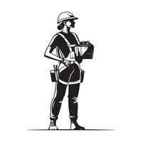 Female Construction Worker Standing Holding a Toolbox Image Illustration Design vector