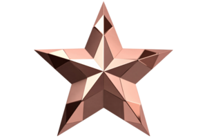 Three-Dimensional Bronze Metallic Star with Angular Faceted Surface and Realistic Light Reflections on Transparent Background png