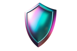 Futuristic Holographic Shield with Iridescent Color Shift from Teal to Purple and Glowing Edge Effect on Transparent Background png