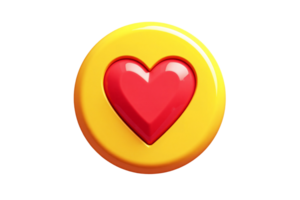 3D Rendered Glossy Yellow Circle with Vibrant Red Heart Emoji, Isolated on Transparent Background for Versatile Digital Design Applications, Symbolizing Love and Affection png