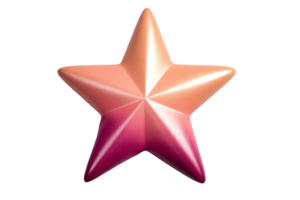 Glossy Coral to Burgundy Gradient Five-Pointed Star with Metallic Finish and Beveled Edges on Transparent Background png