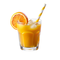 glass of orange juice with ice and straw is isolated on transparent background png