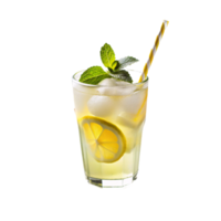 glass of lemon juice with ice and straw is isolated on transparent background png