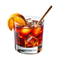 glass of negroni with ice and straw in the glass is isolated on transparent background png