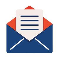 open envelope, letter with text lines, flat design vector