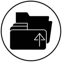 file folder symbol, upload arrow, Black and white icon, minimalist design vector