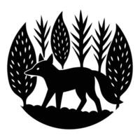 black and white silhouette of a fox in the woods vector