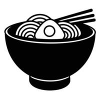 bowl of ramen, chopsticks, noodles, Black and white illustration vector