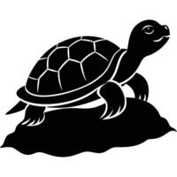 smiling turtle, detailed shell pattern, cartoon style, Black and white silhouette vector