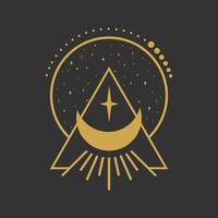 Lying crescent moon celestial emblem decorated with stars. Decorative space elements vector