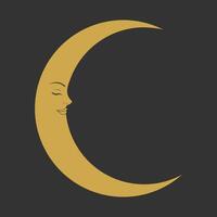Sleeping Crescent moon with human face. Celestial emblem. Decorative space element vector