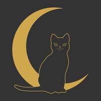 Black cat sitting on a crescent background. Celestial symbol vector