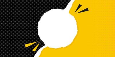 Banner in pop art style decorated with cut and torn paper and polka dot. Black and yellow retro design template vector