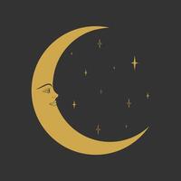 Crescent moon with human face. Crescent celestial emblem. Decorative space element vector