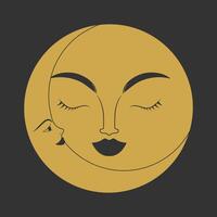 Celestial emblem with crescent and moon pair with human faces vector