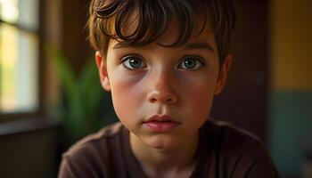 Boy Staring Into the Light With a Sensored Expression photo