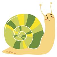 Flat illustration in a simple children's style. Cute happy snail on white background vector