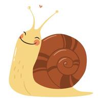 Flat illustration in a simple children's style. Cute happy snail on white background vector