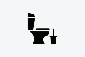 A black and white illustration of a toilet and a brush vector