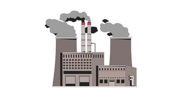 Industrial factory with smoke pollution 2D cartoon object animation. CO2 environment. Manufacturing plant with smokestacks carbon emissions animated flat colorful item 4K isolated on white video