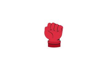 élevé rouge poing symbolisant Puissance et manifestation 2d animation. activisme et révolution. solidarité, résistance. serré poing Animé dessin animé bras Humain corps partie 4k isolé sur blanc transparent video