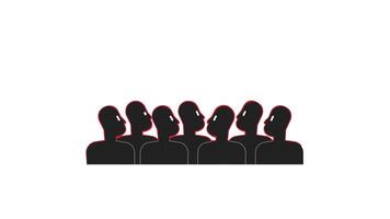 Group of silhouetted faceless people looking, blinking 2D characters animation. Collective thinking. Mass behavior. Abstract figures. Crowd animated people 4K isolated on white transparent video