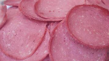 Close-Up View of Delicious Slices of Pink Processed Meat Product video